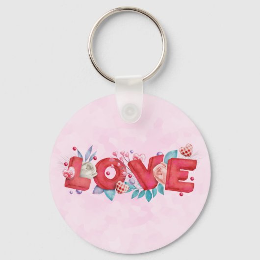 赤い愛の文字はっきりしたの文字水色 キーホルダー (正面)