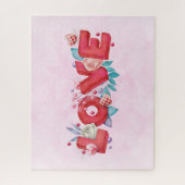 赤い愛の文字はっきりしたの文字水色 ジグソーパズル (縦)