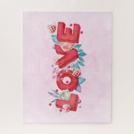 赤い愛の文字はっきりしたの文字水色 ジグソーパズル