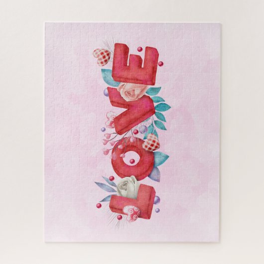 赤い愛の文字はっきりしたの文字水色 ジグソーパズル (縦)