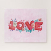 赤い愛の文字はっきりしたの文字水色 ジグソーパズル (横)