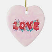 赤い愛の文字はっきりしたの文字水色 セラミックオーナメント (右)