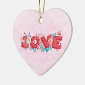 赤い愛の文字はっきりしたの文字水色 セラミックオーナメント (左)