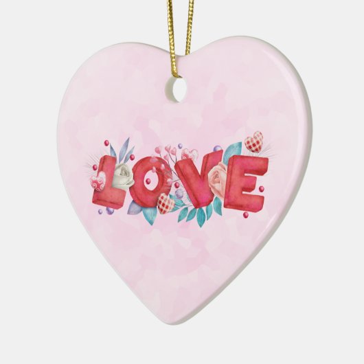 赤い愛の文字はっきりしたの文字水色 セラミックオーナメント (左)