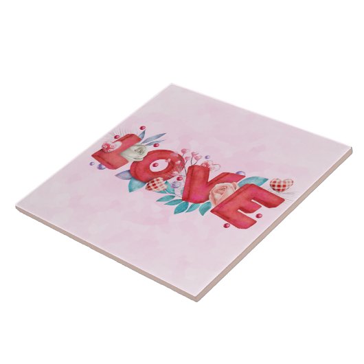 赤い愛の文字はっきりしたの文字水色 タイル (側面)