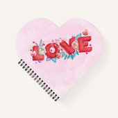 赤い愛の文字はっきりしたの文字水色 ノートブック (正面)