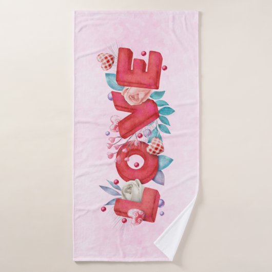 赤い愛の文字はっきりしたの文字水色 バスタオルセット (バスタオル)