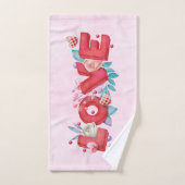 赤い愛の文字はっきりしたの文字水色 バスタオルセット (ハンドタオル)