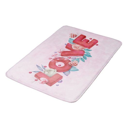 赤い愛の文字はっきりしたの文字水色 バスマット (アングル)