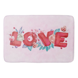 赤い愛の文字はっきりしたの文字水色 バスマット