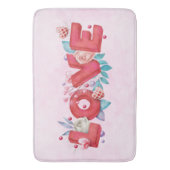 赤い愛の文字はっきりしたの文字水色 バスマット (正面縦)