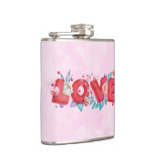 赤い愛の文字はっきりしたの文字水色 フラスク (右)
