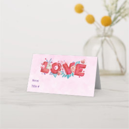 赤い愛の文字はっきりしたの文字水色 プレイスカード