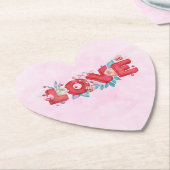 赤い愛の文字はっきりしたの文字水色 ペーパーコースター (アングル)