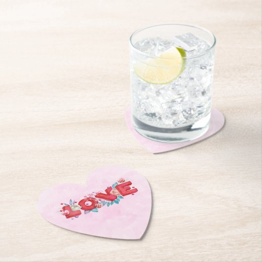 赤い愛の文字はっきりしたの文字水色 ペーパーコースター (インサイチュ)