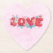 赤い愛の文字はっきりしたの文字水色 ペーパーコースター (正面)