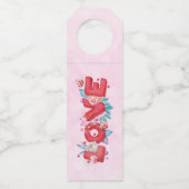 赤い愛の文字はっきりしたの文字水色 ボトルネックタグ (正面)