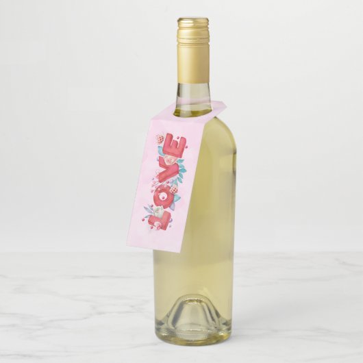 赤い愛の文字はっきりしたの文字水色 ボトルネックタグ (アングル)