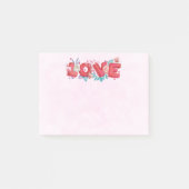 赤い愛の文字はっきりしたの文字水色 ポストイット (正面)