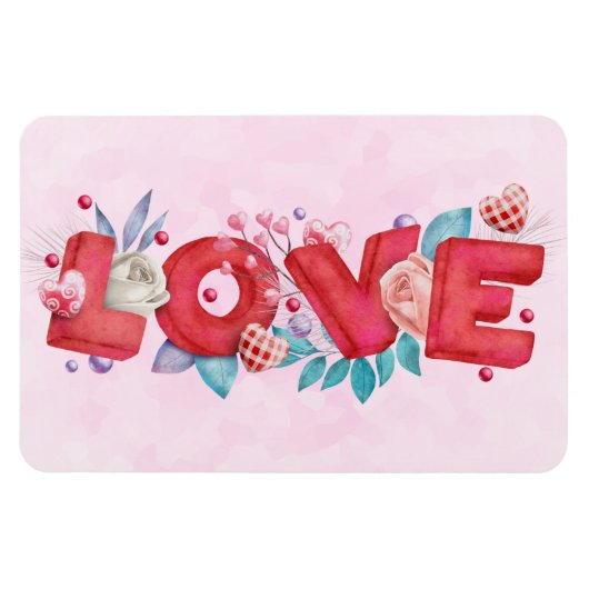 赤い愛の文字はっきりしたの文字水色 マグネット (横)