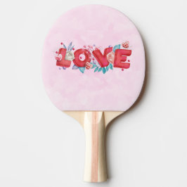 赤い愛の文字はっきりしたの文字水色 卓球ラケット
