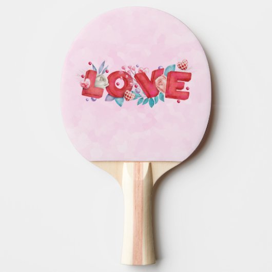 赤い愛の文字はっきりしたの文字水色 卓球ラケット (正面)