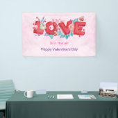 赤い愛の文字はっきりしたの文字水色 横断幕 (トレードショー)