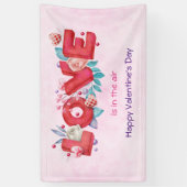 赤い愛の文字はっきりしたの文字水色 横断幕 (縦)