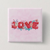 赤い愛の文字はっきりしたの文字水色 缶バッジ (正面)