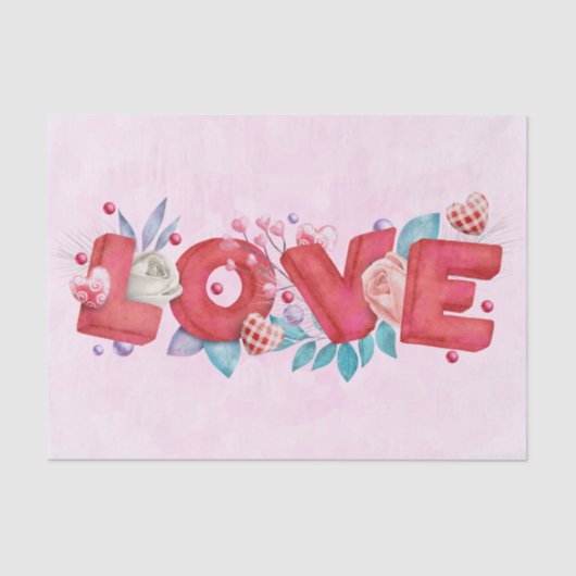 赤い愛の文字はっきりしたの文字水色 薄葉紙 (正面)