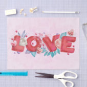 赤い愛の文字はっきりしたの文字水色 薄葉紙 (クラフト)