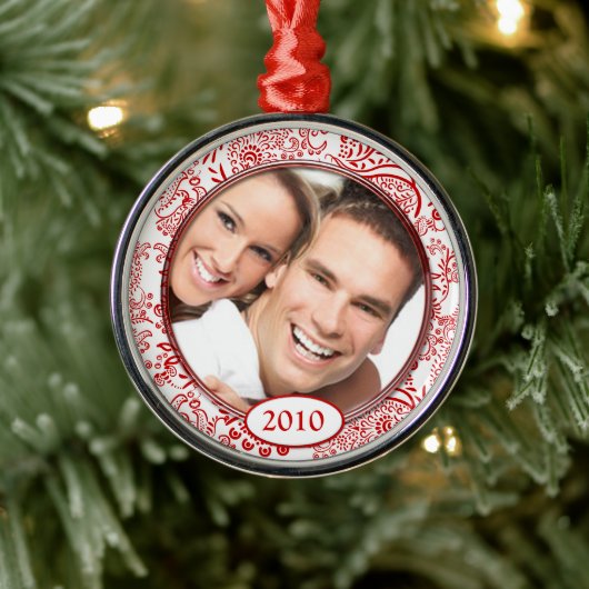 赤い愛の鳥あなたの写真クリスマスオーナメント メタルオーナメント (ツリー)