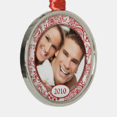 赤い愛の鳥あなたの写真クリスマスオーナメント メタルオーナメント (右)