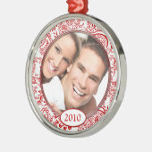 赤い愛の鳥あなたの写真クリスマスオーナメント メタルオーナメント (左)