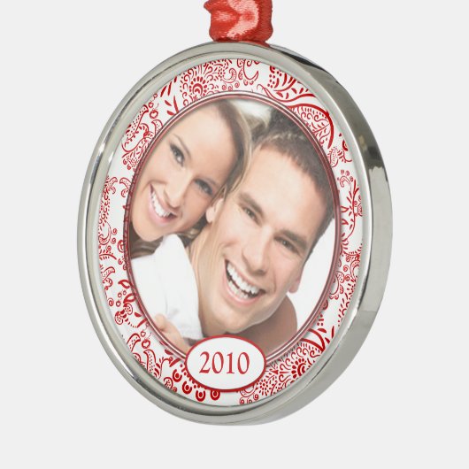 赤い愛の鳥あなたの写真クリスマスオーナメント メタルオーナメント (左)