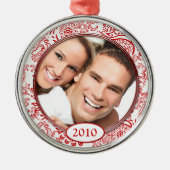 赤い愛の鳥あなたの写真クリスマスオーナメント メタルオーナメント (正面)