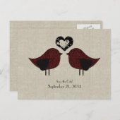 赤い愛の鳥のリネンは日付を保存 案内ポストカード (正面/裏面)
