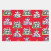 赤い愛らしい豚のクリスマスギフトラップにロバをセット ラッピングペーパーシート (正面2)