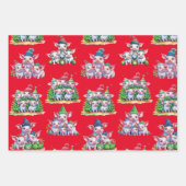 赤い愛らしい豚のクリスマスギフトラップにロバをセット ラッピングペーパーシート (正面)