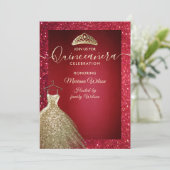 赤い愛らしい金ゴールドシークンズドレスティアラ・キンセアニラ 招待状 (スタンド正面)