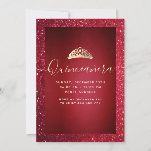 赤い愛らしい金ゴールドシークンズドレスティアラ・キンセアニラ 招待状 (裏面)