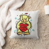 赤い愛ハートを保持している私の蜂蜜くまに クッション (ブランケット)