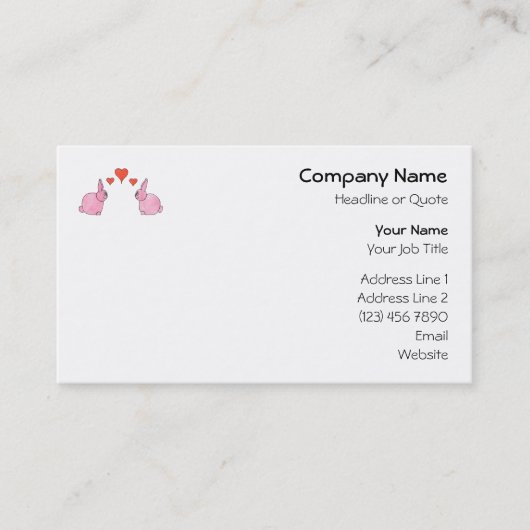 赤い愛中心が付いているかわいいピンクのウサギ 名刺 (正面)