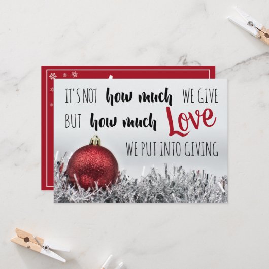 赤い感動的装飾のクリスマス引用文 カード (正面/裏面インサイチュ)