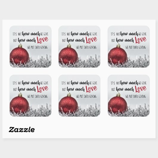 赤い感動的装飾のクリスマス引用文 スクエアシール (シート)