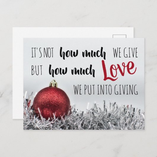 赤い感動的装飾のクリスマス引用文 ポストカード (正面/裏面)