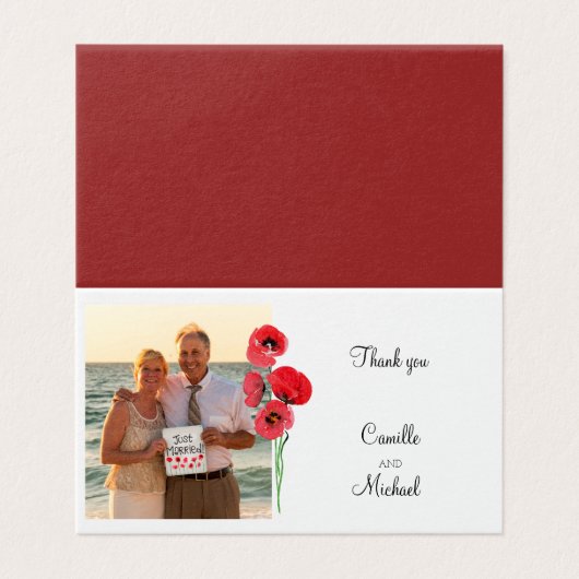 赤い感謝していケシの写真の結婚カード (外部フラット)