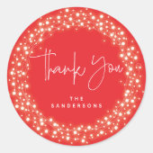 赤い感謝の輝く光のクリスマス ラウンドシール (正面)