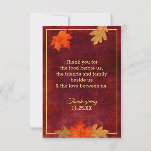 赤い感謝祭のプレイスカード 出欠カード (正面)