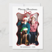 赤い手お洒落引き波の弓フレームクリスマス シーズンカード (正面)